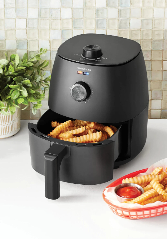 2.2 Quart Compact Air Fryer, Non-Stick, Dishwasher Safe Basket, 1150W, Black