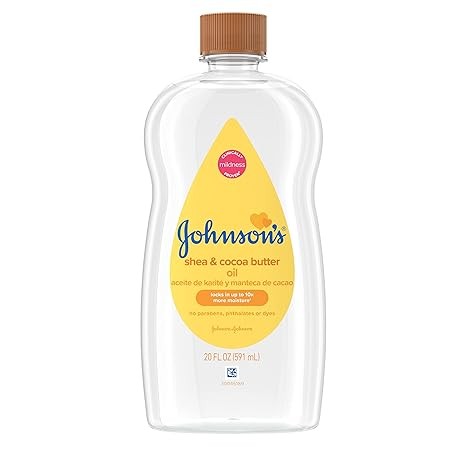 Johnson's Baby Oil, Mineral Oil Enriched with Shea & Cocoa Butter to Prevent Moisture Loss, Hypoallergenic, 20 fl. oz