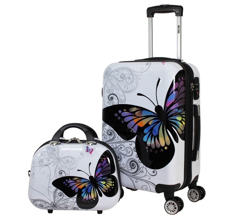 World Traveler Butterfly 2-piece Hardside Carry-on Spinner Luggage Set