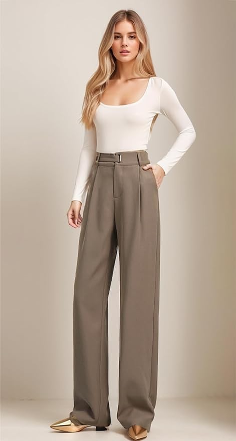 Betusline Women's Wide Leg Pants Business Casual Straight Office Trousers for Women, X-Small-3X-Large