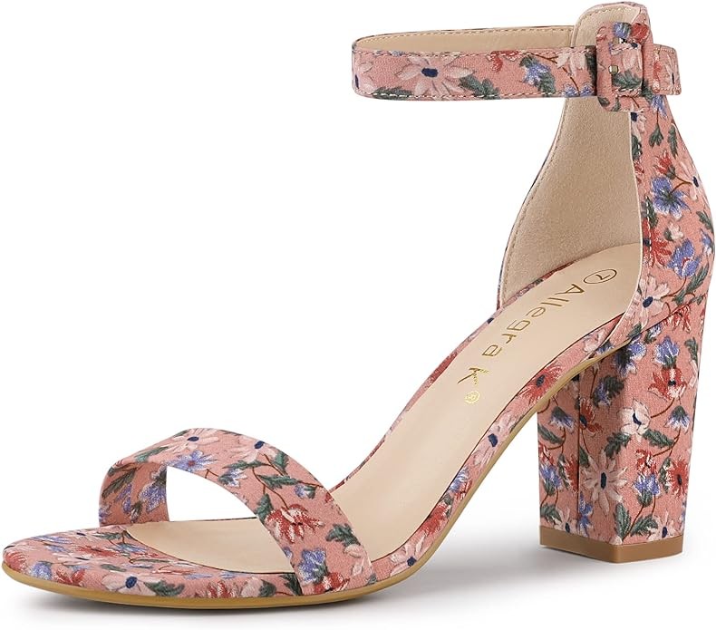 Allegra K Women's Floral Print Open Toe Block High Heels Summer Sandals