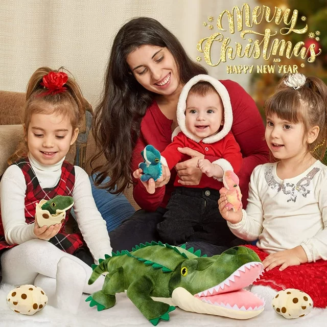 MorisMos 24" Alligator Stuffed Animal Mommy Stuffed Crocodile with 3 Babies and 3 Eggs