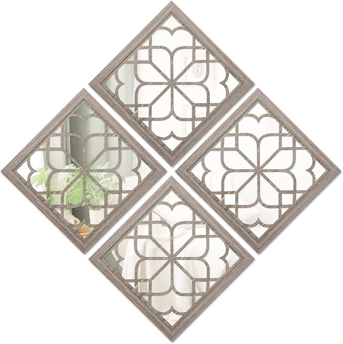 Walasis Farmhouse Wall Decor for Living Room - Rustic Wood Mirror Hanging Art Decorative Square Bedroom Decoration Shabby Chic Window Frame for Bathroom